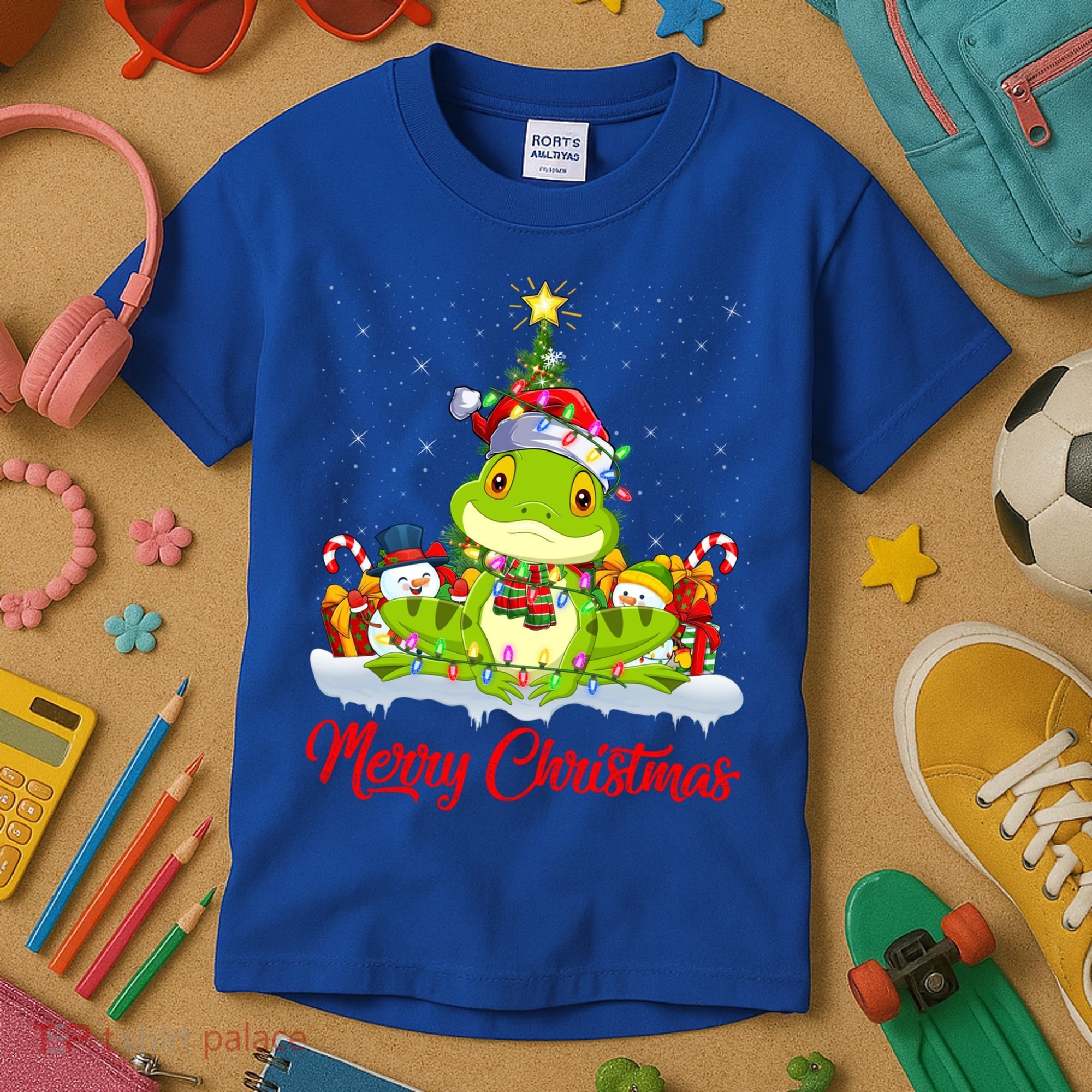 Tree Frog Xmas Tree Lighting Santa Tree Frog Christmas Funny Gift Kids T-Shirt