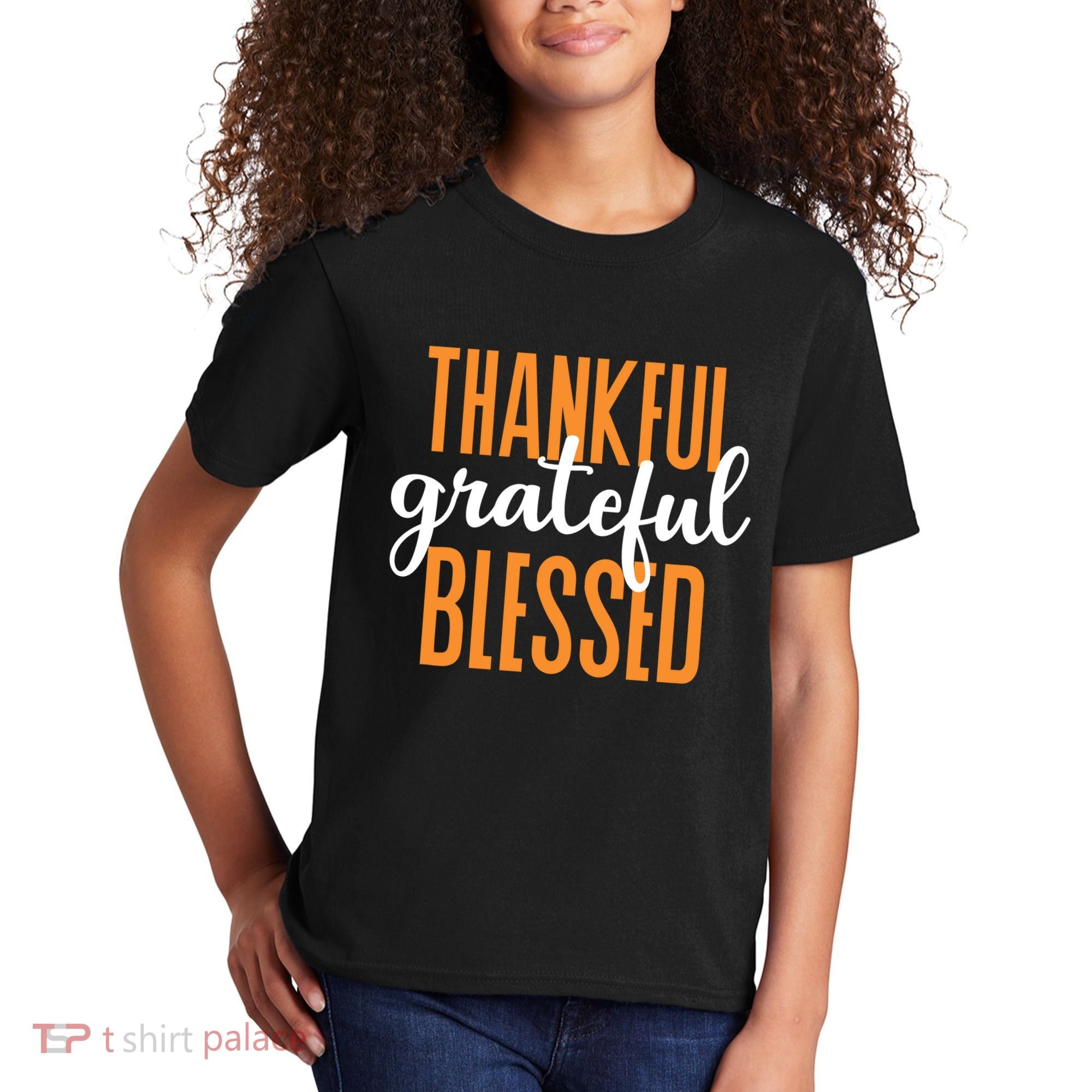 Thankful Grateful And Blessed Thanksgiving Holiday Kids T-Shirt