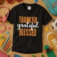 Thankful Grateful And Blessed Thanksgiving Holiday Kids T-Shirt thumb 3