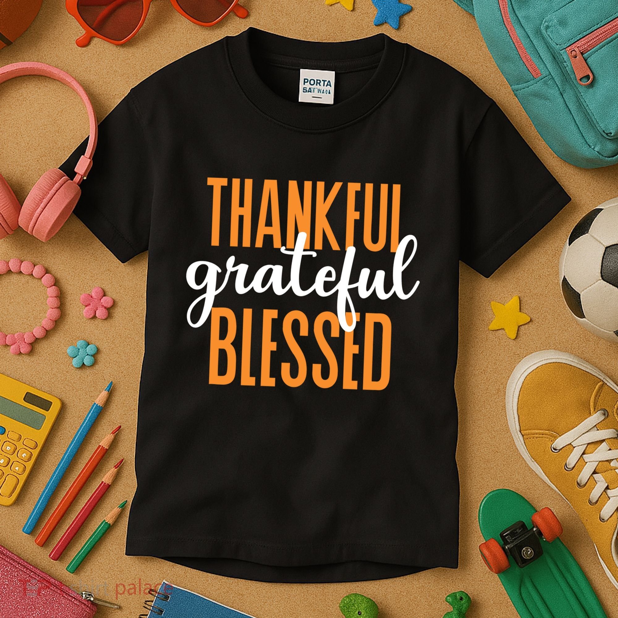 Thankful Grateful And Blessed Thanksgiving Holiday Kids T-Shirt