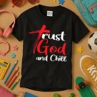 Trust God And Chill Religious Lover God Kids T-Shirt thumb 3