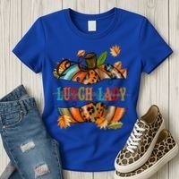 Thankful Grateful Blessed Lunch Lady Graphic Pumpkin Autumn Cool Gift Women's T-Shirt thumb 3