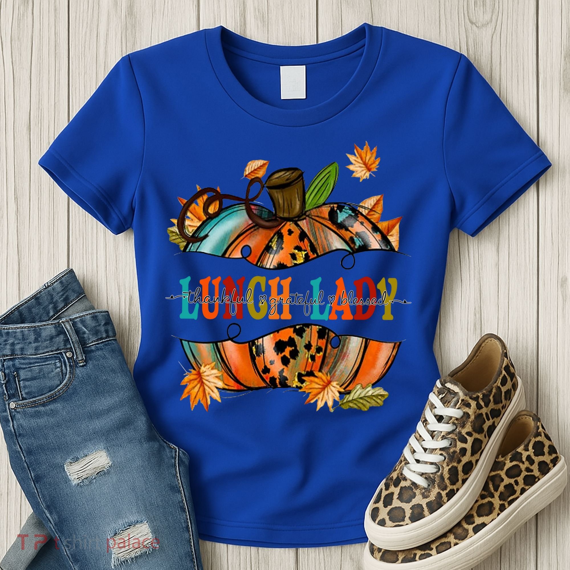 Thankful Grateful Blessed Lunch Lady Graphic Pumpkin Autumn Cool Gift Women's T-Shirt