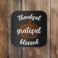 Thankful Grateful Blessed Pumpkin Fall Coaster thumb 0