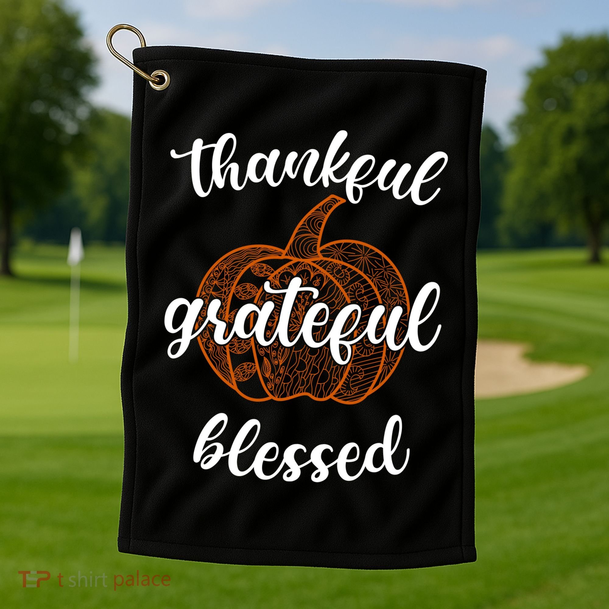 Thankful Grateful Blessed Pumpkin Fall Golf Towel