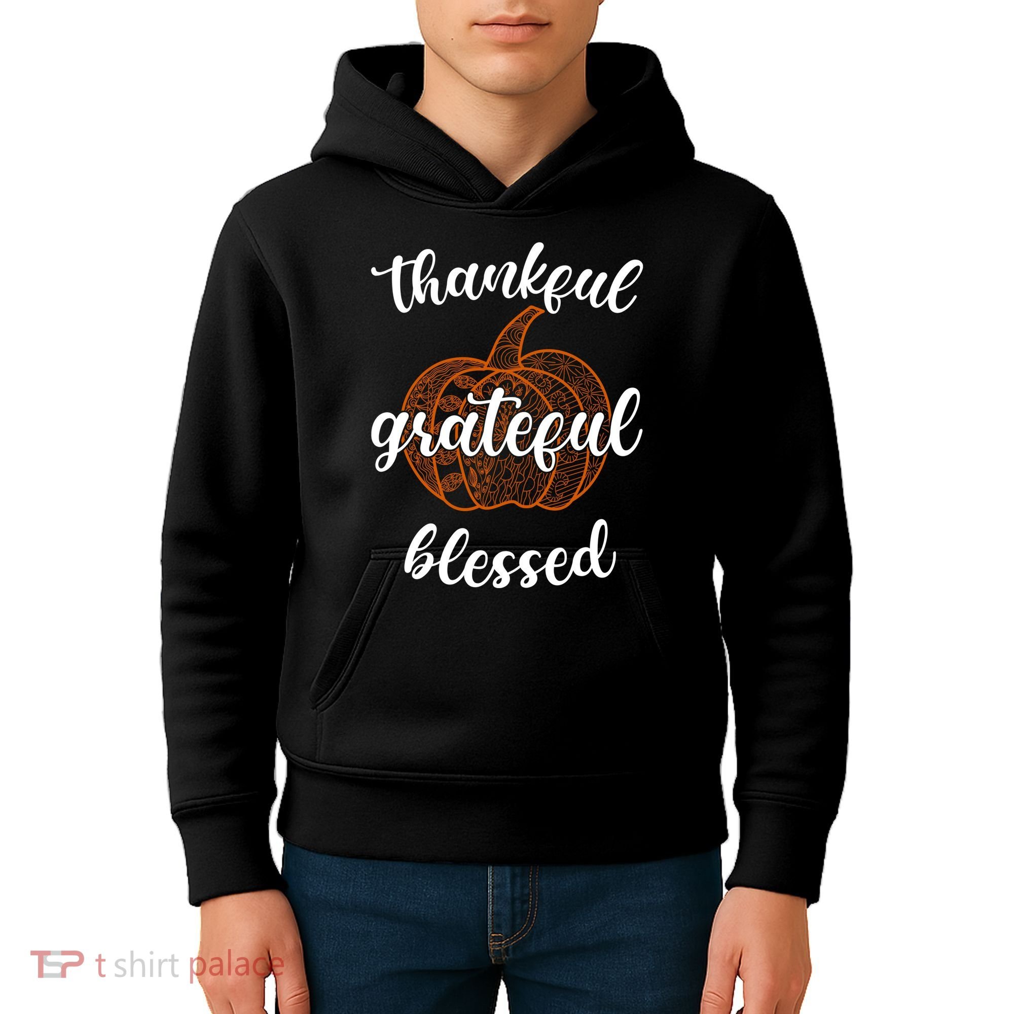 Thankful Grateful Blessed Pumpkin Fall Kids Hoodie