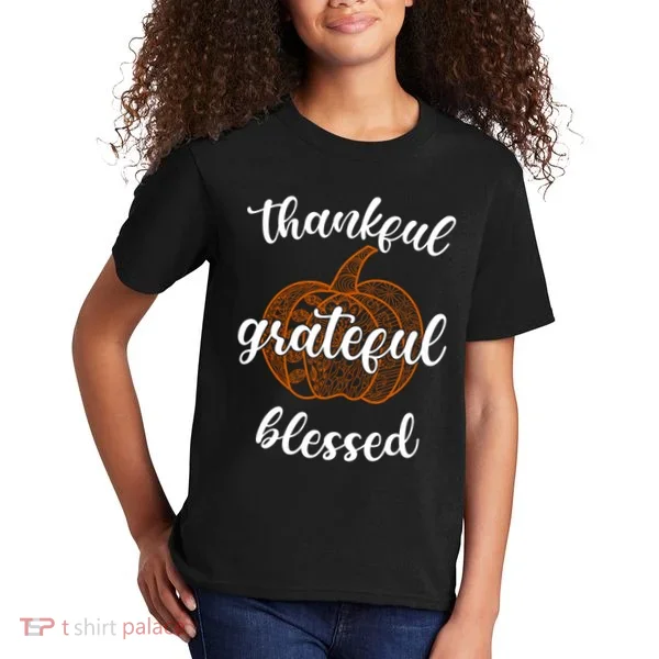 Thankful Grateful Blessed Pumpkin Fall Kids T-Shirt