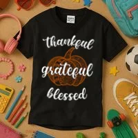 Thankful Grateful Blessed Pumpkin Fall Kids T-Shirt thumb 3