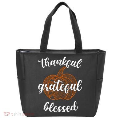 Thankful Grateful Blessed Pumpkin Fall Tote Bag