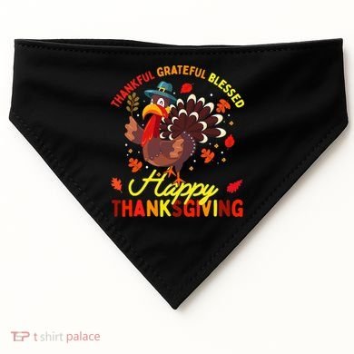 Thankful Grateful Blessed Thanksgiving Turkey USA-Made Doggie Bandana