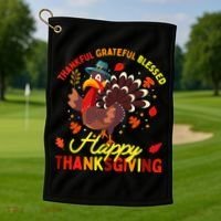 Thankful Grateful Blessed Thanksgiving Turkey Golf Towel thumb 1