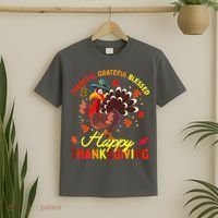 Thankful Grateful Blessed Thanksgiving Turkey T-Shirt thumb 2