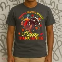 Thankful Grateful Blessed Thanksgiving Turkey T-Shirt thumb 3