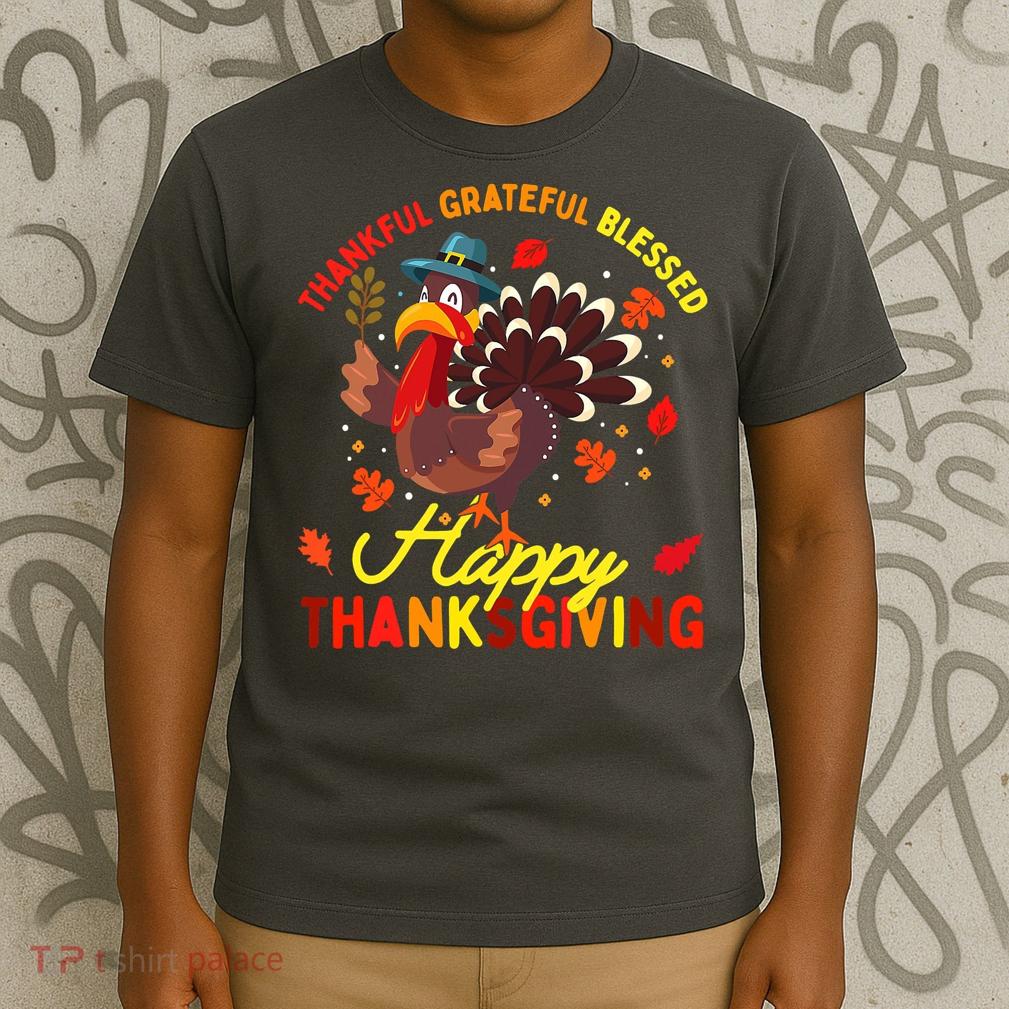 Thankful Grateful Blessed Thanksgiving Turkey T-Shirt