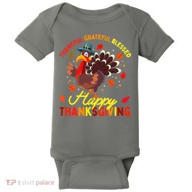 Thankful Grateful Blessed Thanksgiving Turkey Baby Bodysuit