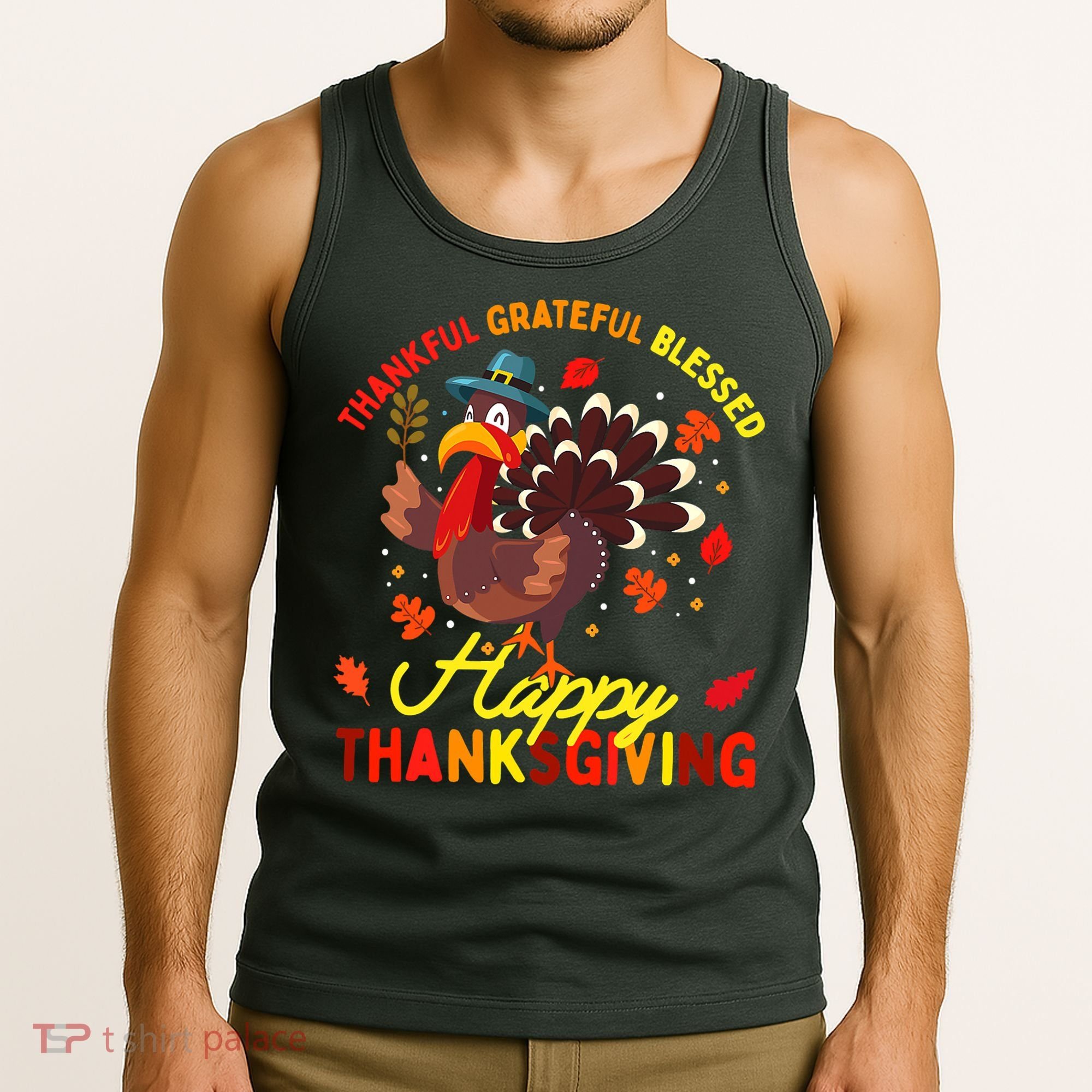 Thankful Grateful Blessed Thanksgiving Turkey Tank Top