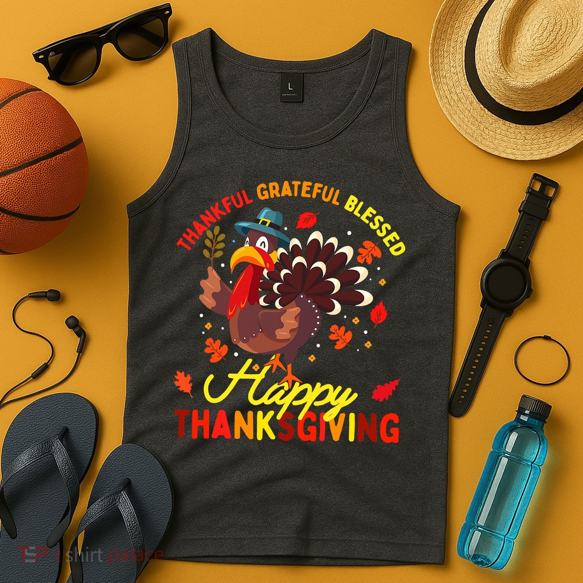 Thankful Grateful Blessed Thanksgiving Turkey Tank Top