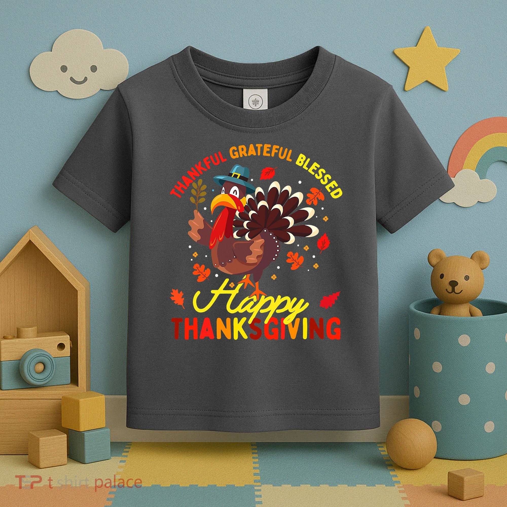 Thankful Grateful Blessed Thanksgiving Turkey Toddler T-Shirt