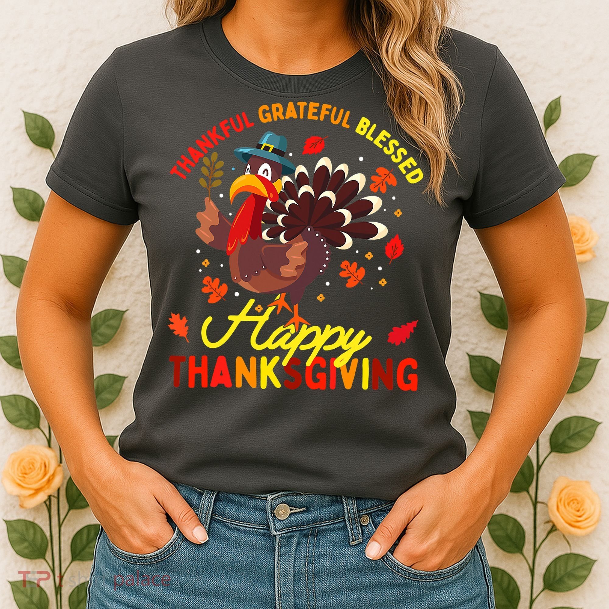 Thankful Grateful Blessed Thanksgiving Turkey Women's T-Shirt