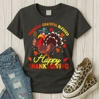 Thankful Grateful Blessed Thanksgiving Turkey Women's T-Shirt thumb 3