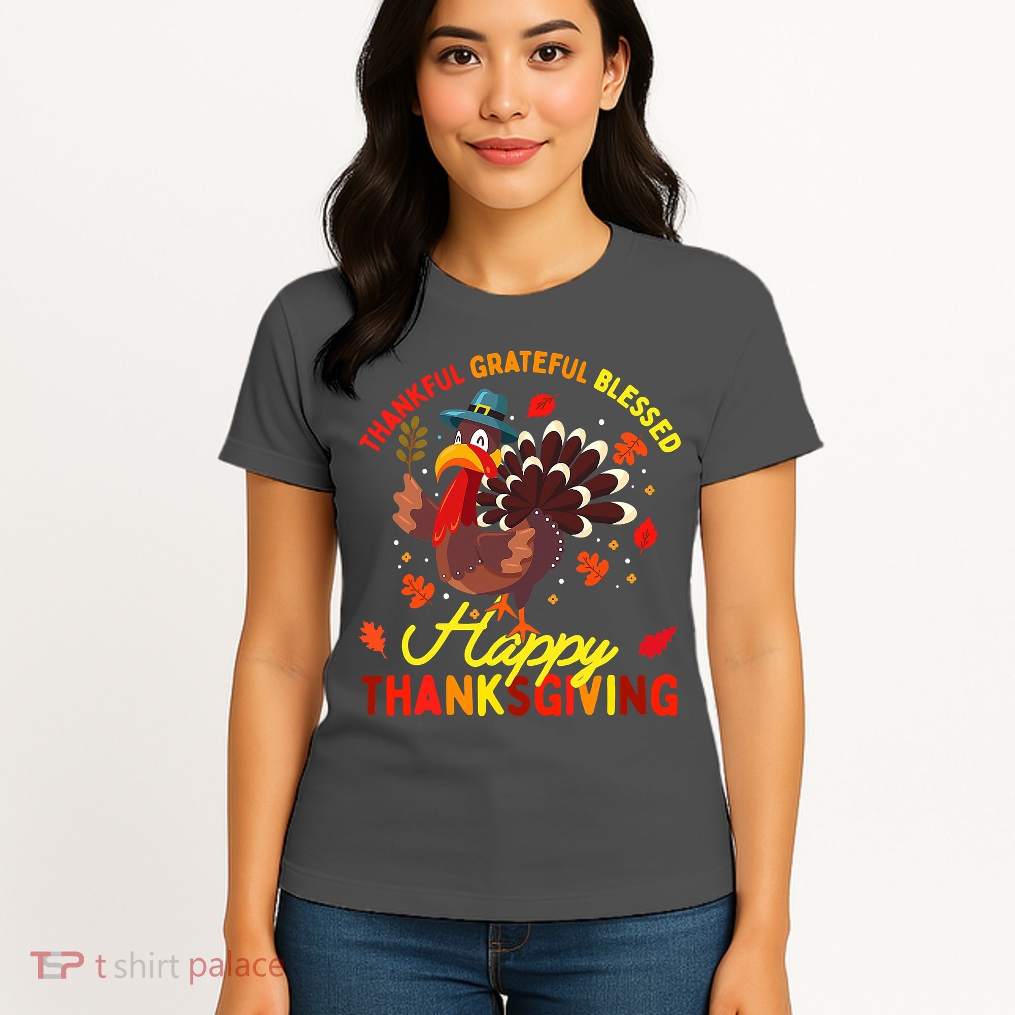 Thankful Grateful Blessed Thanksgiving Turkey Women's T-Shirt