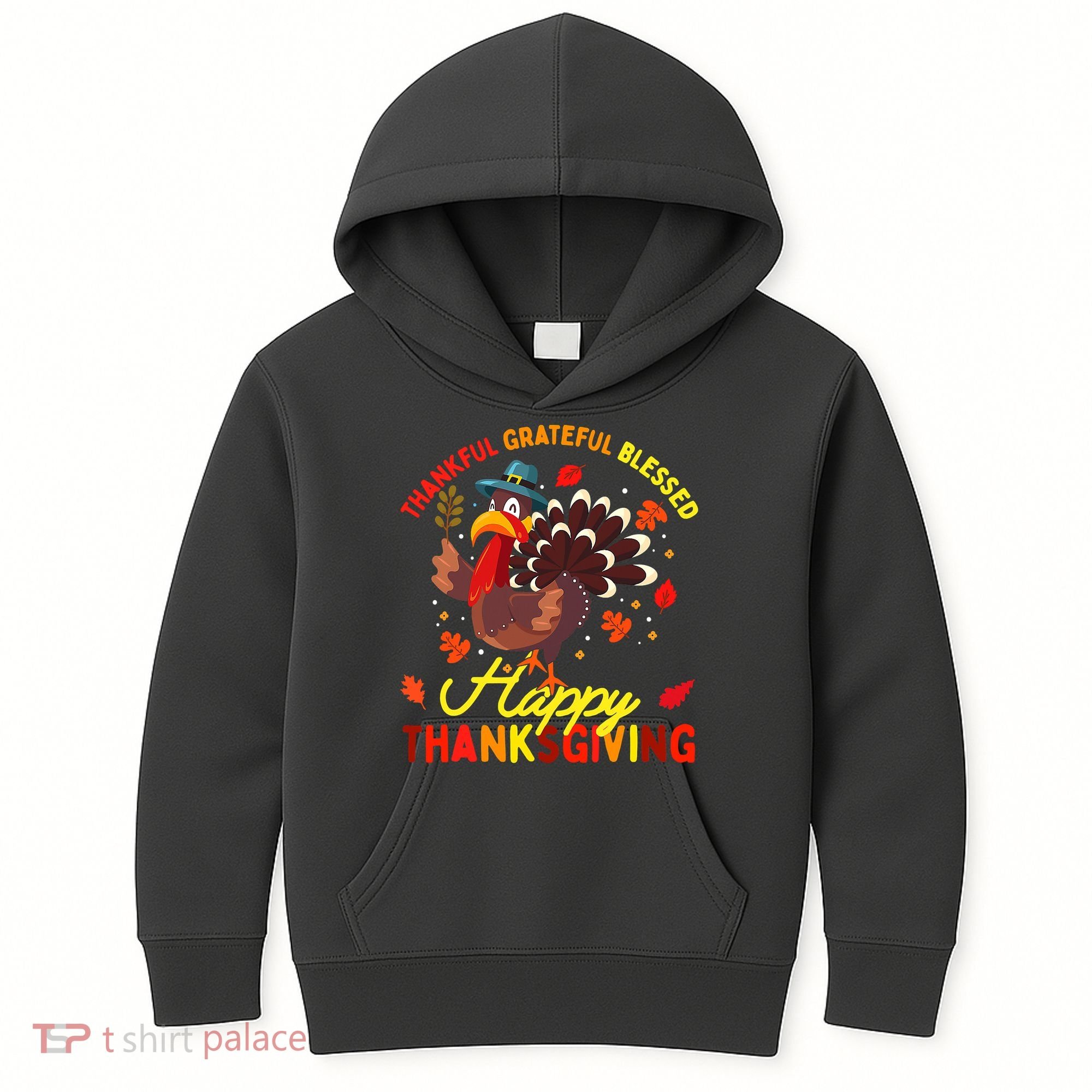 Thankful Grateful Blessed Thanksgiving Turkey Kids Hoodie