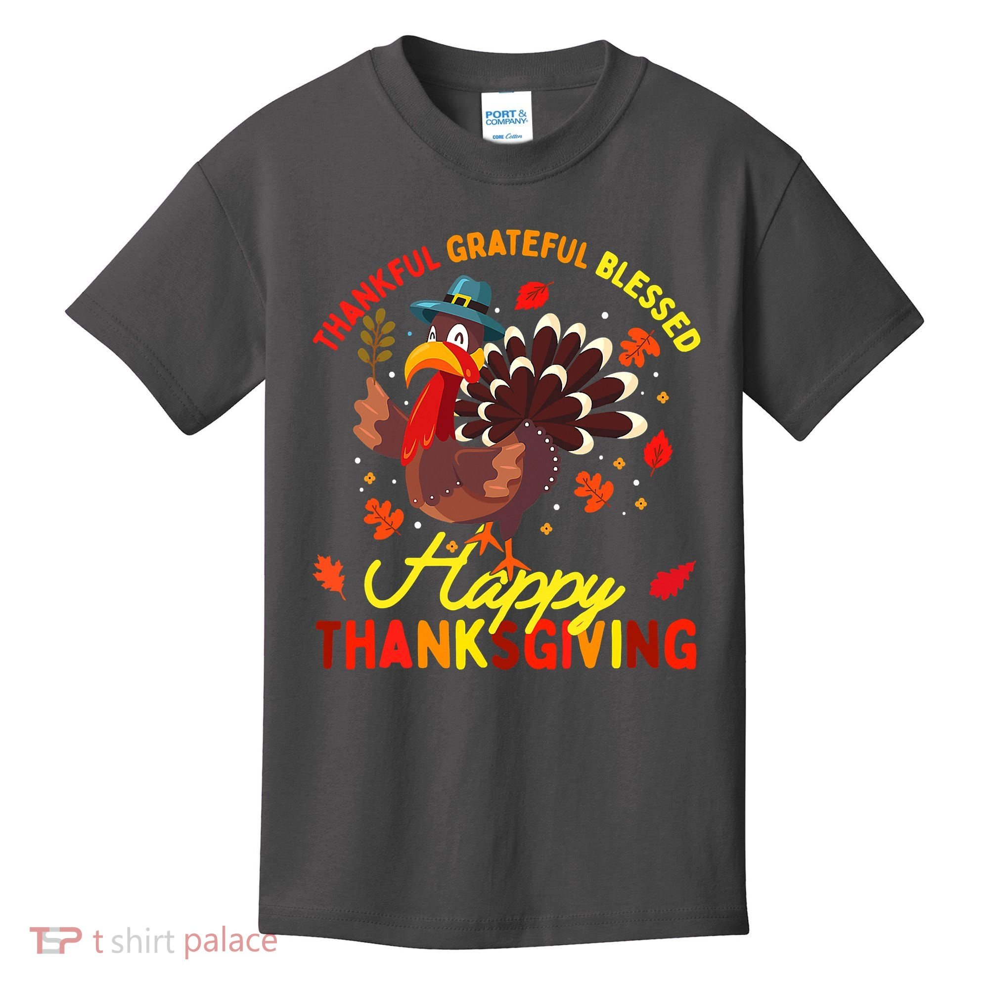 Thankful Grateful Blessed Thanksgiving Turkey Kids T-Shirt