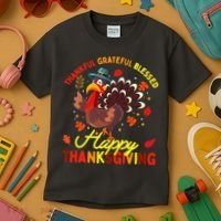 Thankful Grateful Blessed Thanksgiving Turkey Kids T-Shirt thumb 3