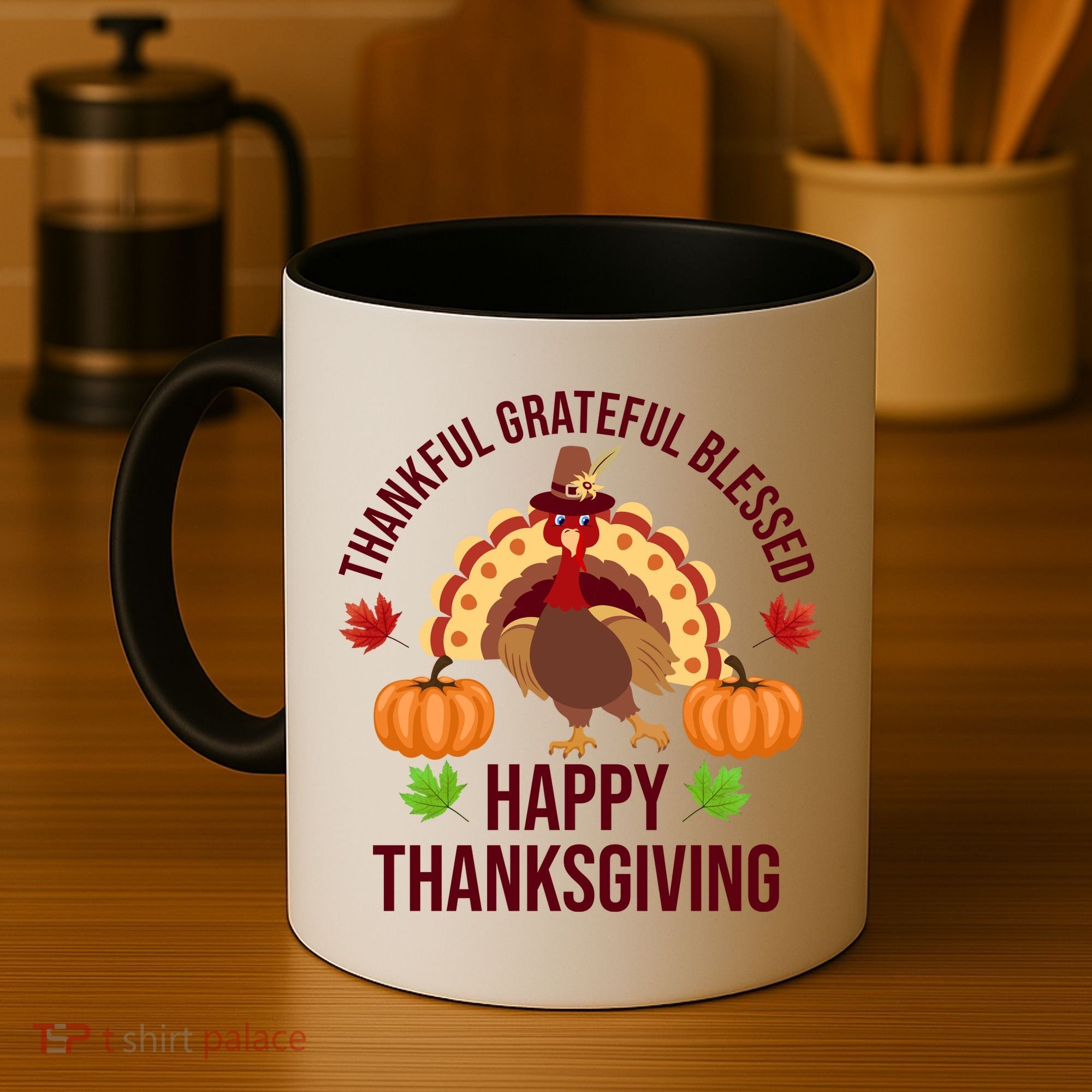Thankful Grateful Blessed Happy Thanksgiving Quote Coffee Mug
