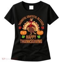Thankful Grateful Blessed Happy Thanksgiving Quote Women's T-Shirt thumb 0