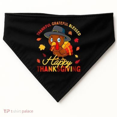 Thankful Grateful Blessed Thanksgiving Turkey USA-Made Doggie Bandana