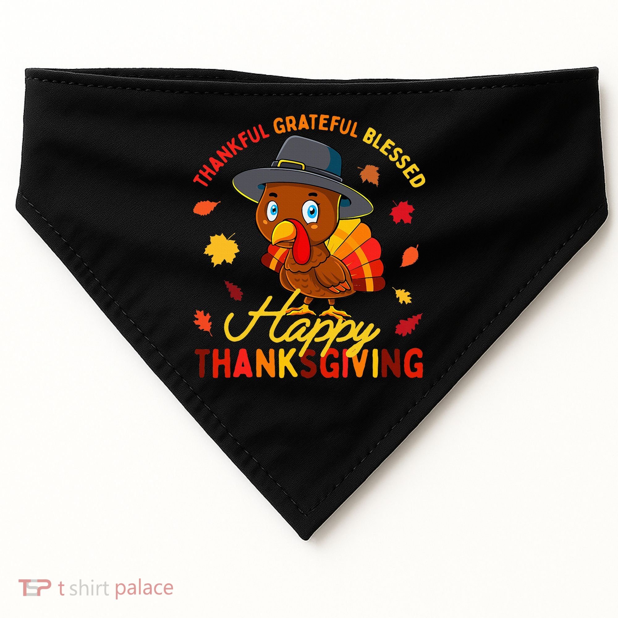 Thankful Grateful Blessed Thanksgiving Turkey USA-Made Doggie Bandana