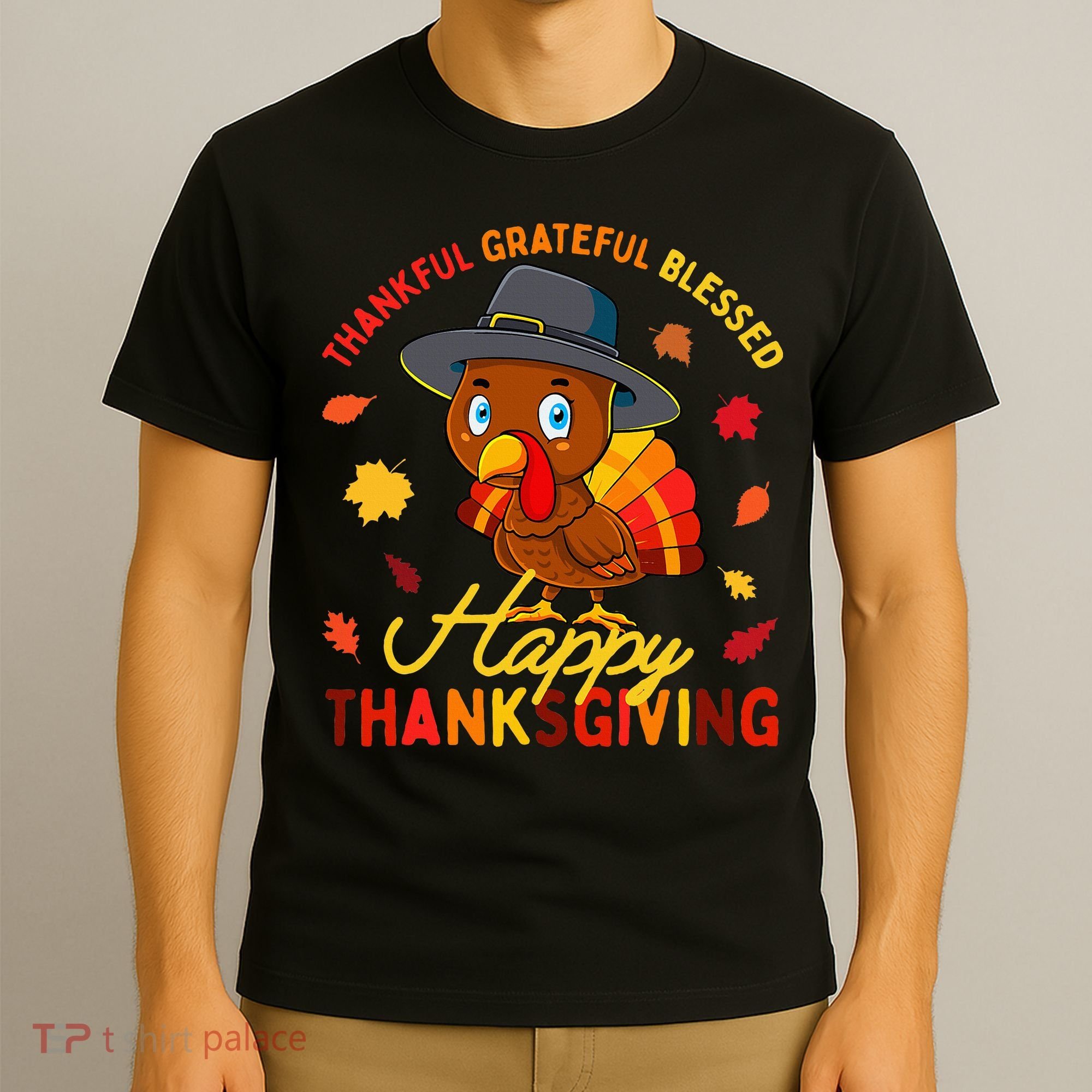 Thankful Grateful Blessed Thanksgiving Turkey T-Shirt