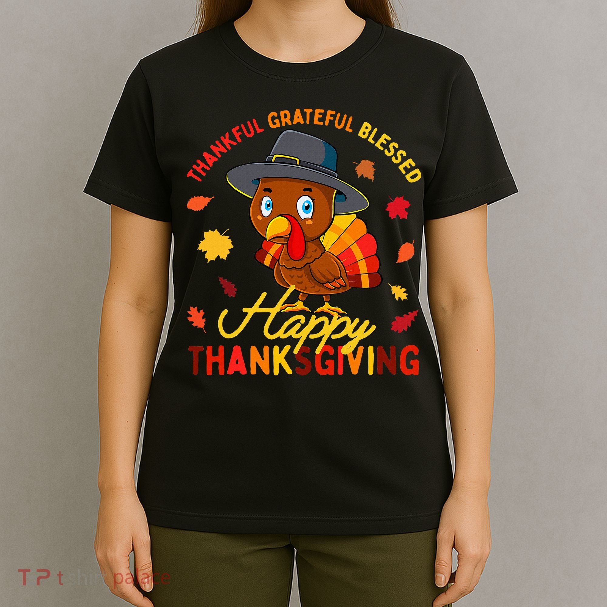 Thankful Grateful Blessed Thanksgiving Turkey T-Shirt