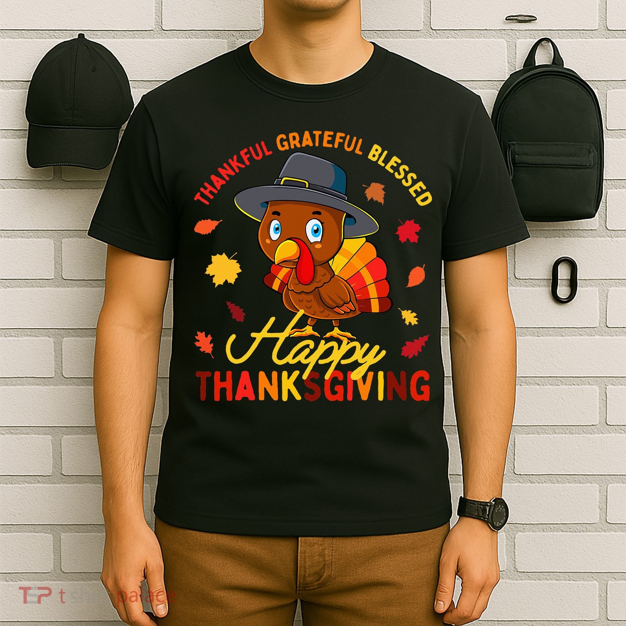 Thankful Grateful Blessed Thanksgiving Turkey T-Shirt