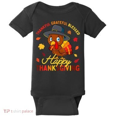 Thankful Grateful Blessed Thanksgiving Turkey Baby Bodysuit