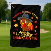 Thankful Grateful Blessed Thanksgiving Turkey Golf Towel thumb 1