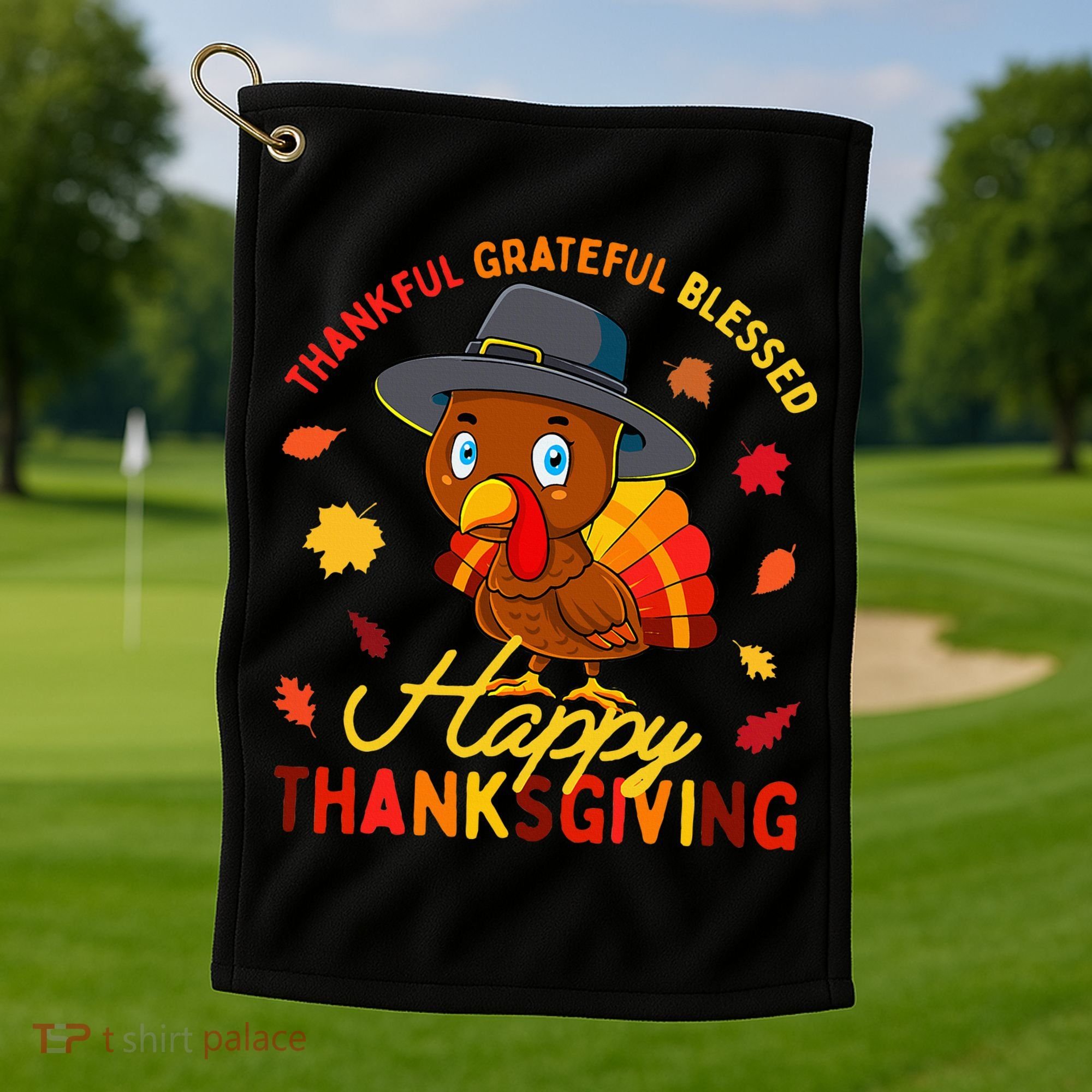 Thankful Grateful Blessed Thanksgiving Turkey Golf Towel