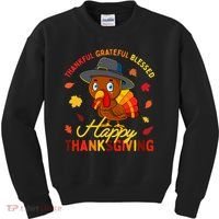 Thankful Grateful Blessed Thanksgiving Turkey Kids Sweatshirt thumb 0