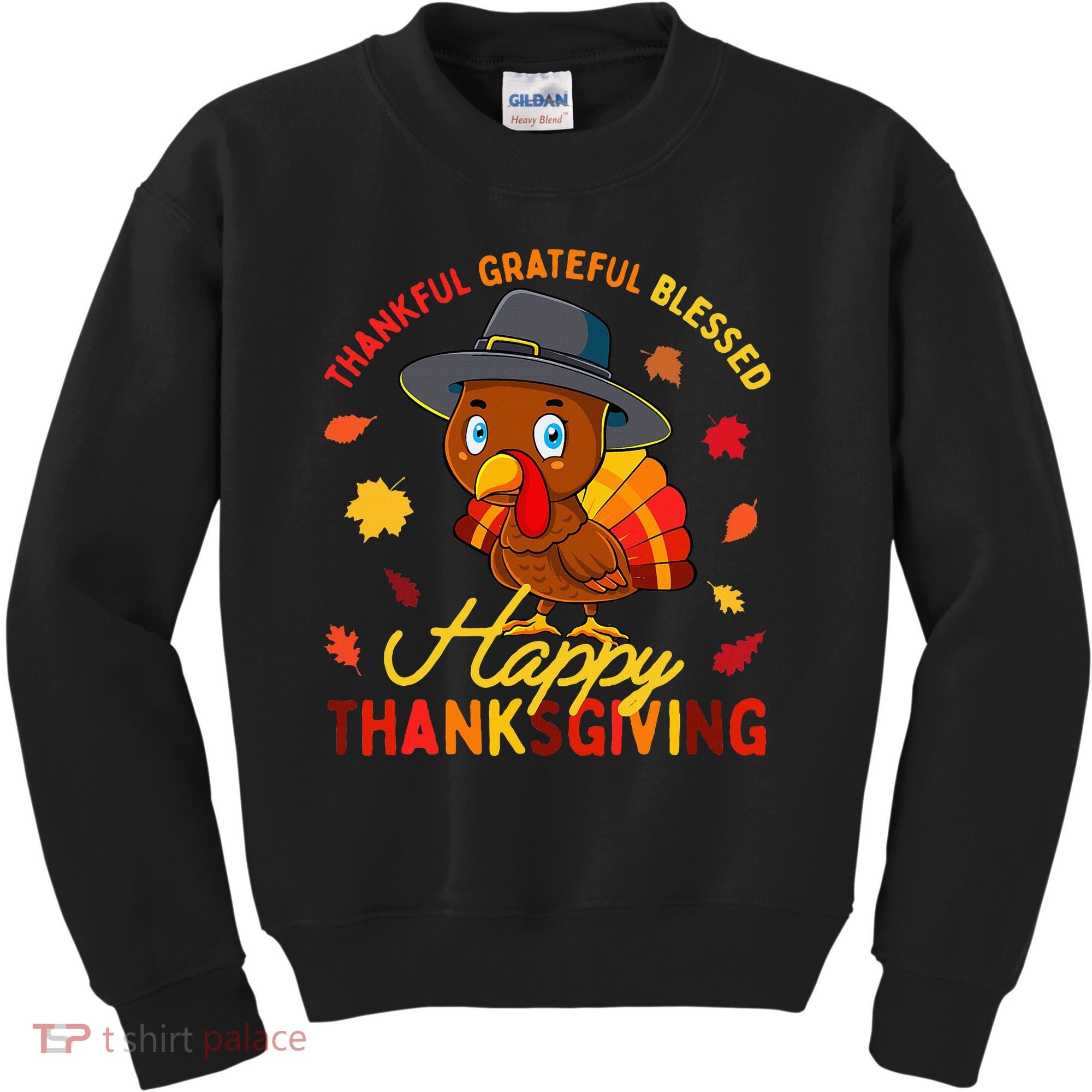 Thankful Grateful Blessed Thanksgiving Turkey Kids Sweatshirt