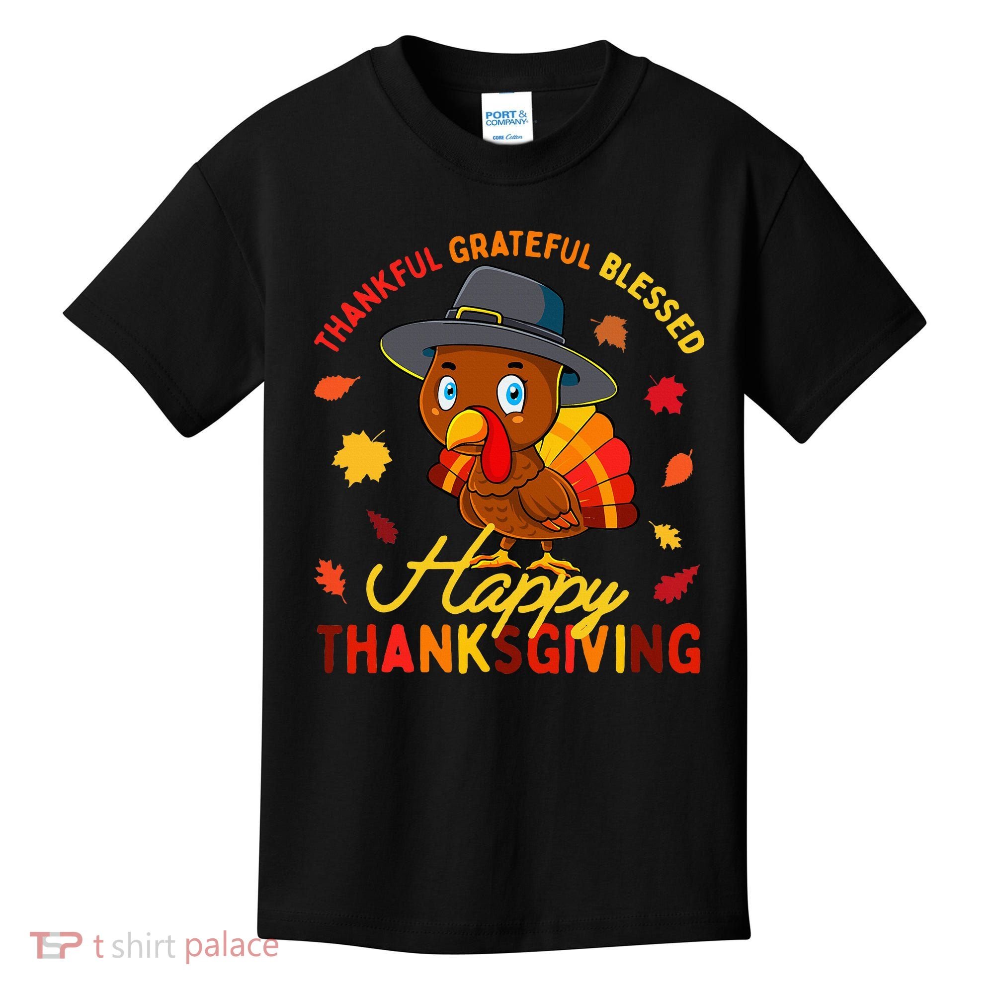 Thankful Grateful Blessed Thanksgiving Turkey Kids T-Shirt