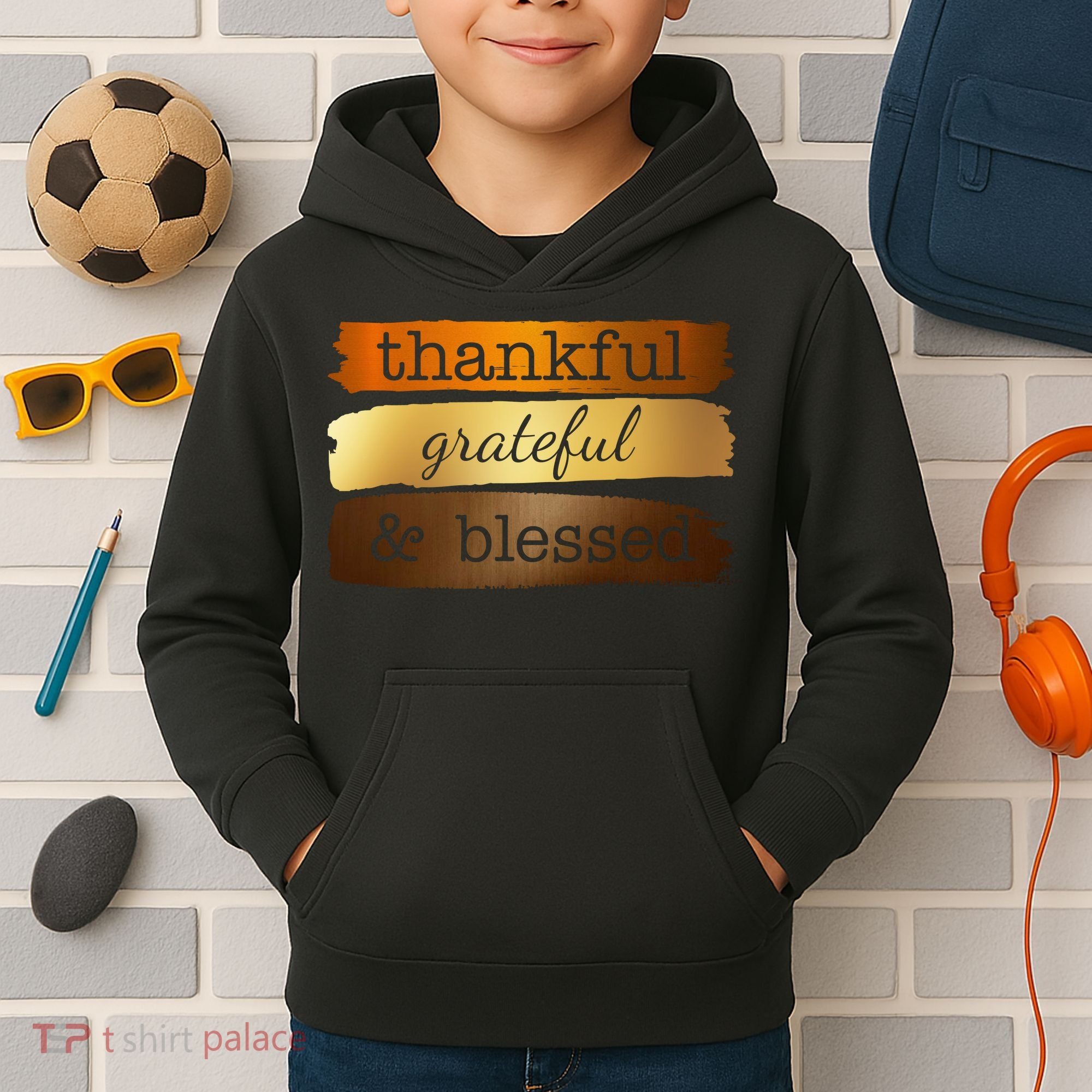 Thankful Grateful Blessed Thanksgiving Holiday Kids Hoodie