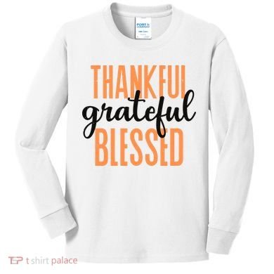 Thankful Grateful Blessed Vintage Thanksgiving Kids Long Sleeve Shirt