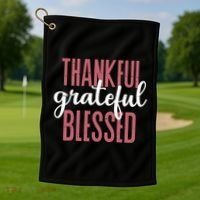 Thankful Grateful Blessed Cute Holiday Golf Towel thumb 1