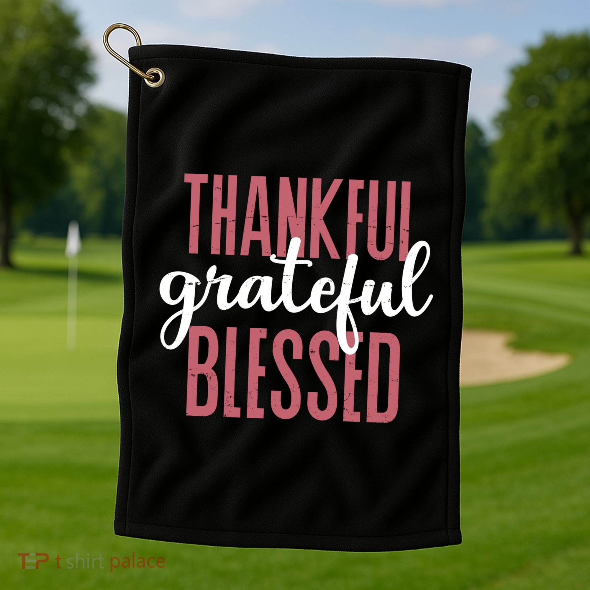 Thankful Grateful Blessed Cute Holiday Golf Towel