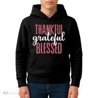Thankful Grateful Blessed Cute Holiday Kids Hoodie thumb 4