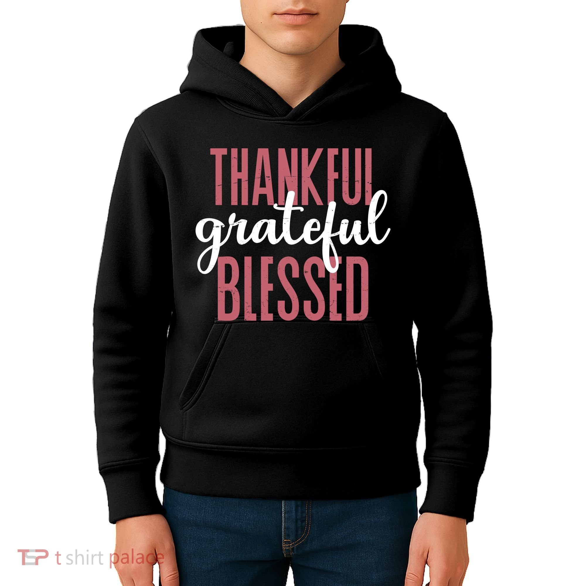 Thankful Grateful Blessed Cute Holiday Kids Hoodie