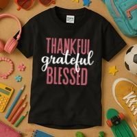 Thankful Grateful Blessed Cute Holiday Kids T-Shirt thumb 3