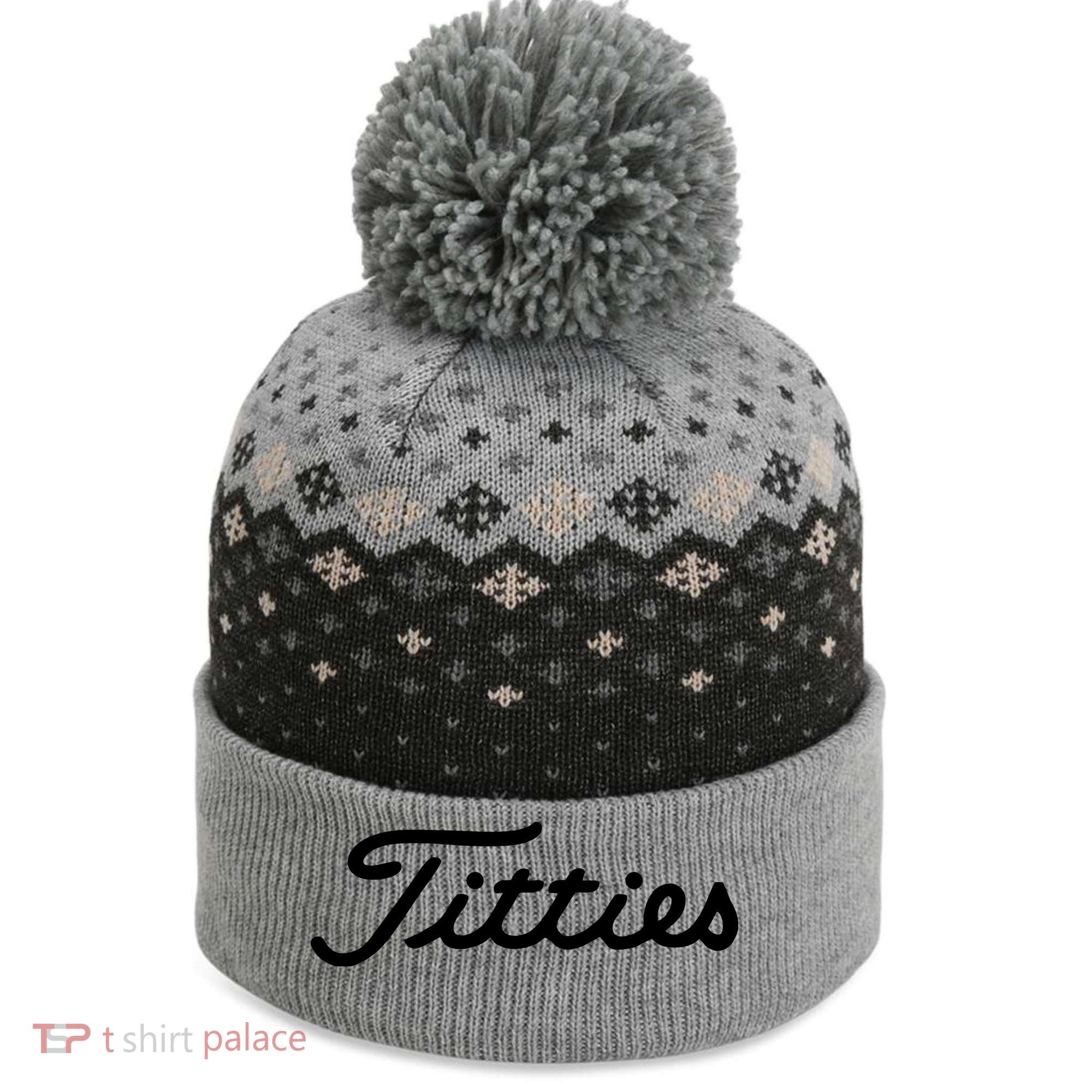 Titties Golf Bachelor Party Funny Golfing Gift Parody The Baniff Cuffed Pom Beanie