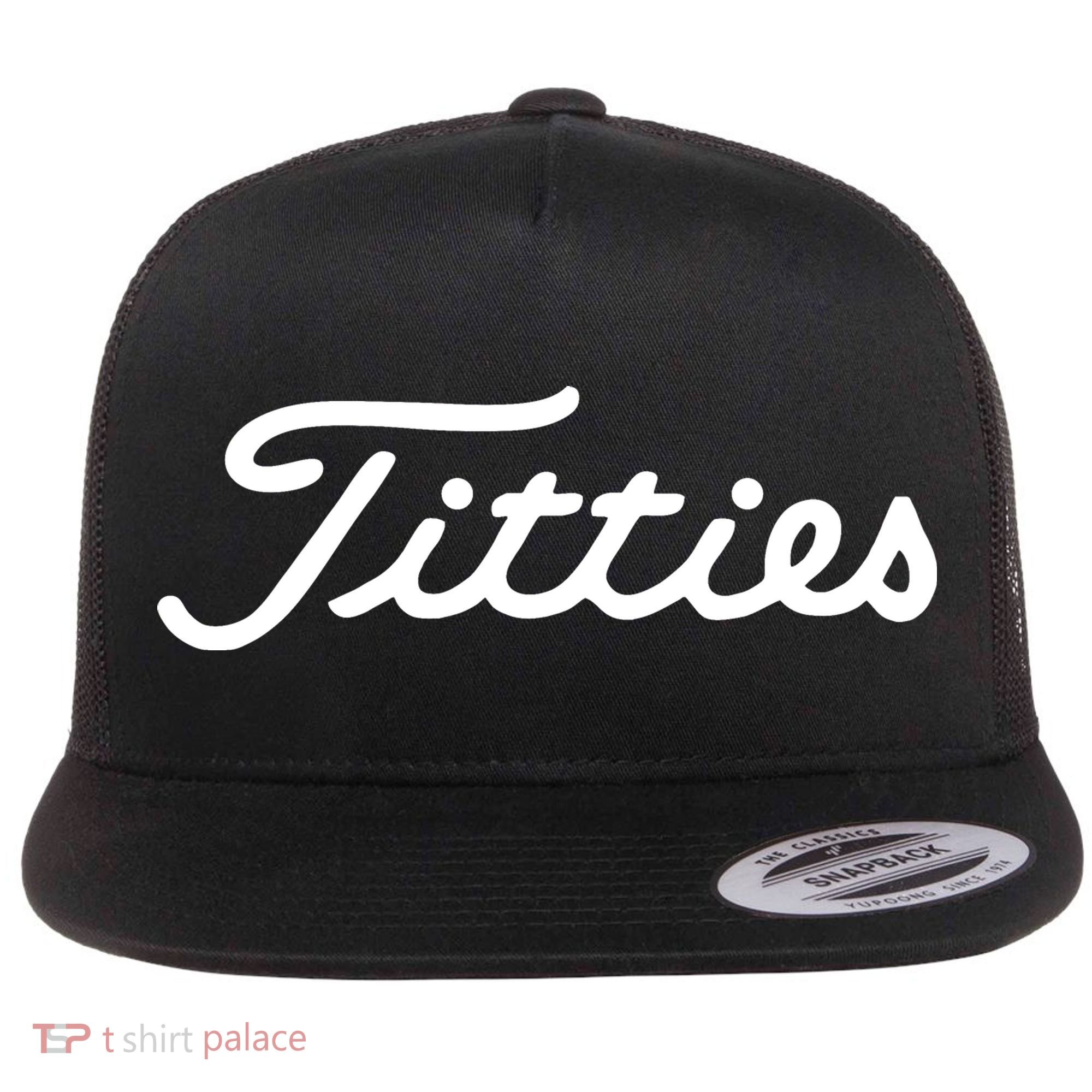 Titties Golf Bachelor Party Funny Golfing Gift Parody Flat Bill Trucker Hat
